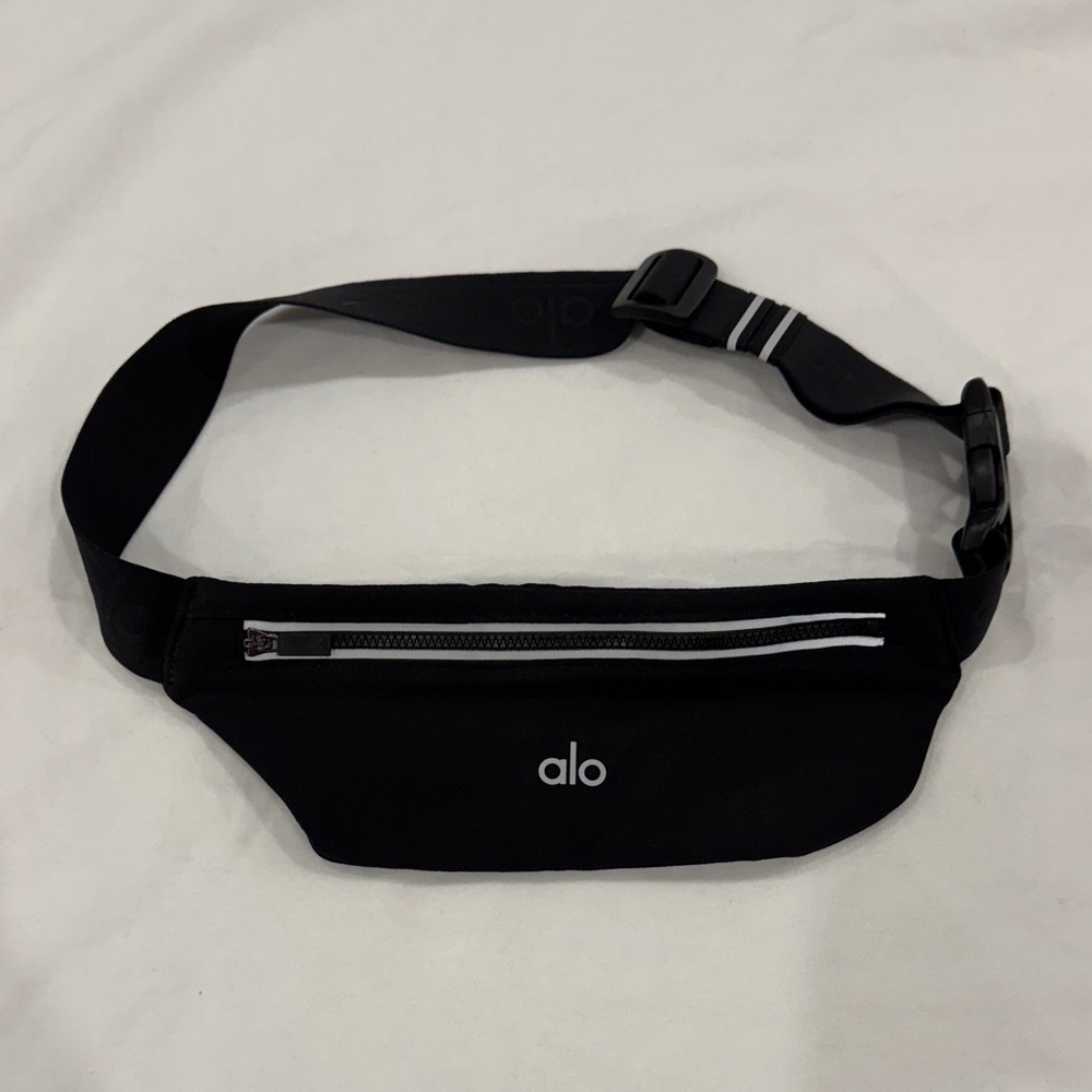 ALO Yoga Black Belt Bag with White Accents